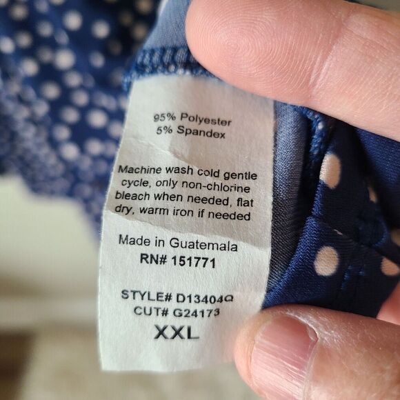 Wrap Polka Dot Short Woman Dress XXL NEW 90s Retro Stretch Blue‎ White Career - Picture 10 of 12